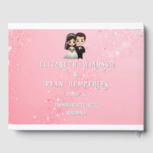 ピンクの結婚式招待状とダイヤモンドスパークル ゲストブック (裏面)