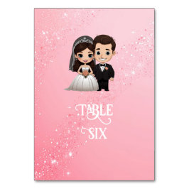 ピンクの結婚式招待状とダイヤモンドスパークル テーブルナンバー