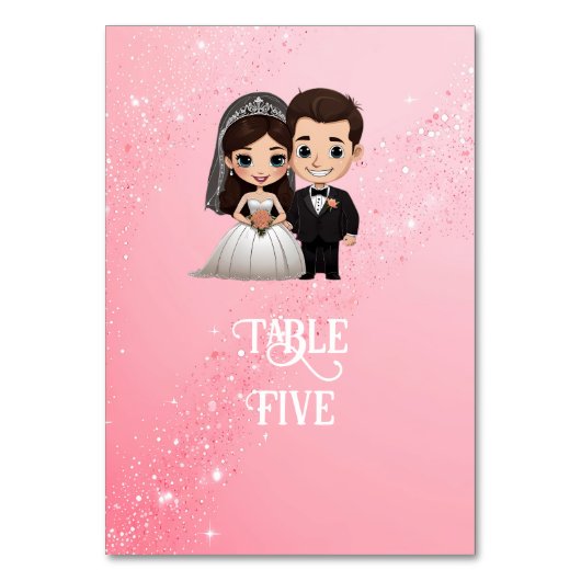 ピンクの結婚式招待状とダイヤモンドスパークル テーブルナンバー (正面)