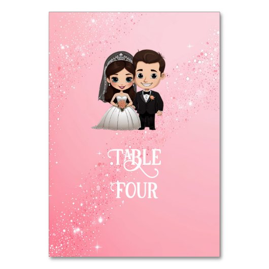 ピンクの結婚式招待状とダイヤモンドスパークル テーブルナンバー (裏面)