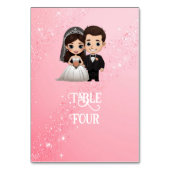 ピンクの結婚式招待状とダイヤモンドスパークル テーブルナンバー (正面)