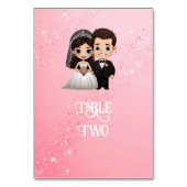 ピンクの結婚式招待状とダイヤモンドスパークル テーブルナンバー (正面)