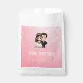 ピンクの結婚式招待状とダイヤモンドスパークル フェイバーバッグ (正面)