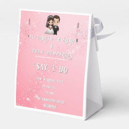 ピンクの結婚式招待状とダイヤモンドスパークル フェイバーボックス