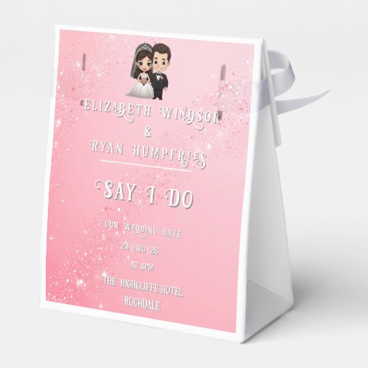 ピンクの結婚式招待状とダイヤモンドスパークル フェイバーボックス (裏面サイド)