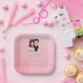 ピンクの結婚式招待状とダイヤモンドスパークル ペーパープレート (パーティー)