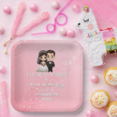 ピンクの結婚式招待状とダイヤモンドスパークル ペーパープレート (パーティー)