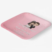 ピンクの結婚式招待状とダイヤモンドスパークル ペーパープレート (傾斜あり)