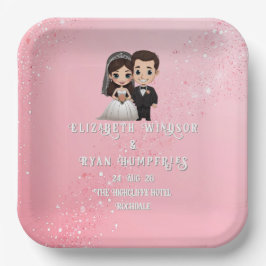 ピンクの結婚式招待状とダイヤモンドスパークル ペーパープレート