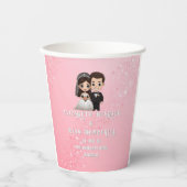 ピンクの結婚式招待状とダイヤモンドスパークル 紙コップ (正面)