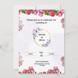 ピンクの結婚式招待状と審美的な水彩 招待状