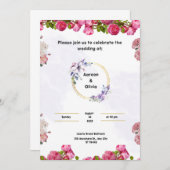 ピンクの結婚式招待状と審美的な水彩 招待状 (正面/裏面)