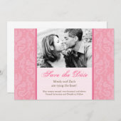 ピンクの結婚式招待状のテンプレート セーブザデート (正面/裏面)