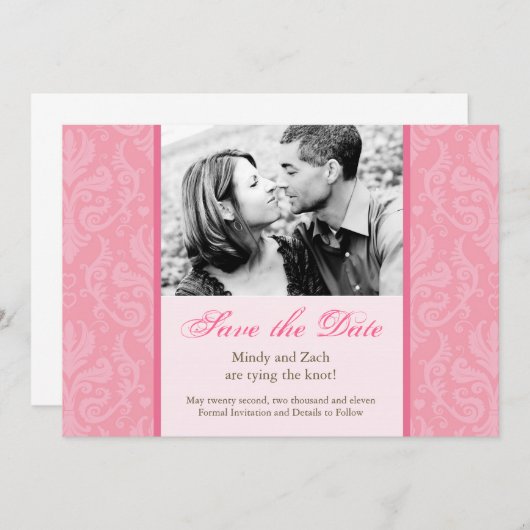 ピンクの結婚式招待状のテンプレート セーブザデート (正面/裏面)