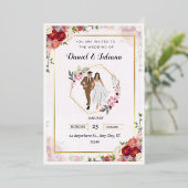 ピンクの結婚式招待状テンプレート結婚式の招待 箔招待状 (立ち正面)