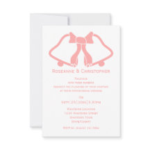 ピンクの結婚式招待状ベルとリボン