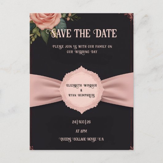 ピンクの結婚式招待状ポストカード ポストカード (正面)