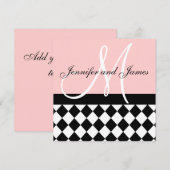 ピンクの結婚式招待状 モノグラム名前 ハーレクイン 招待状 (正面/裏面)