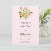 ピンクの結婚式+イエロー+ホワイトの花束 招待状 (スタンド正面)