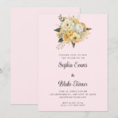 ピンクの結婚式+イエロー+ホワイトの花束 招待状 (正面/裏面)