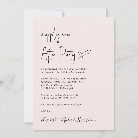 ピンクの結婚披露宴の後ずっとシックで楽しい 招待状 (正面)