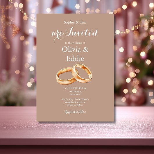 ピンクの結婚指輪QRコード ウェディングインビテーション