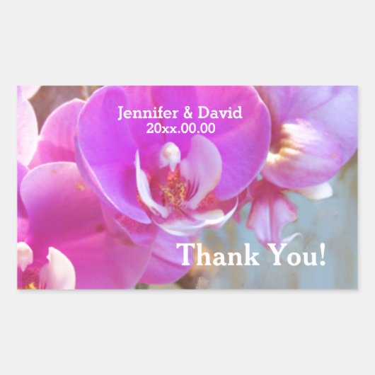 ピンクの結婚蘭の花 長方形シール (正面)