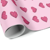 ピンクの結晶ハートパターン ラッピングペーパー (ロールコーナー)