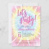 ピンクの絞り染め、レッツのパーティー任意の年齢誕生日 招待状 (正面)