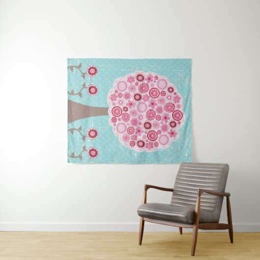ピンクの絵を描花の木 タペストリー (インサイチュ(横))