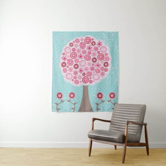 ピンクの絵を描花の木 タペストリー (インサイチュ)