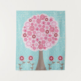 ピンクの絵を描花の木 タペストリー