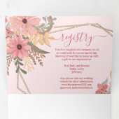 ピンクの絵を描花グリッターレジストリ詳細RSVP 三つ折り招待状 (内部最初)