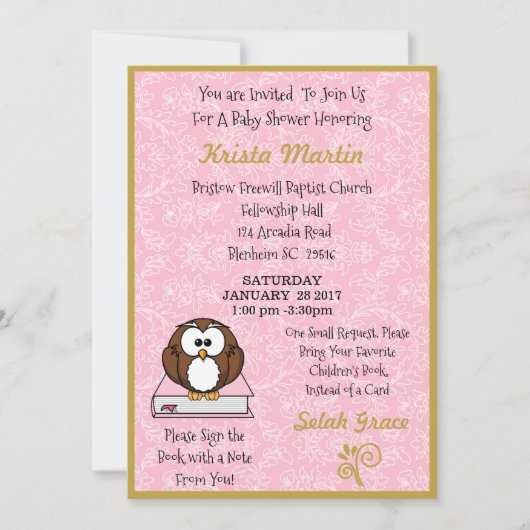ピンクの絵本ベイビーシャワー 招待状 (正面)
