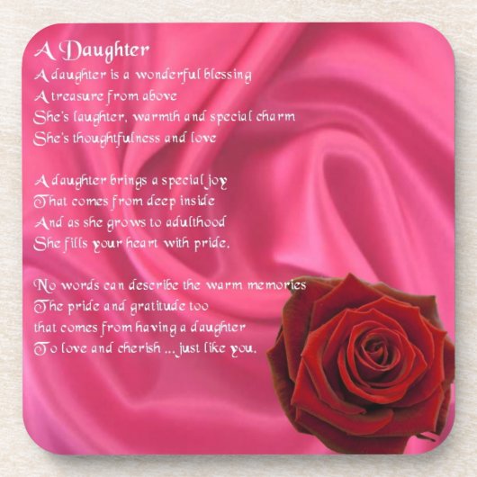 ピンクの絹及び赤いバラ-娘の詩のコースター コースター (正面)