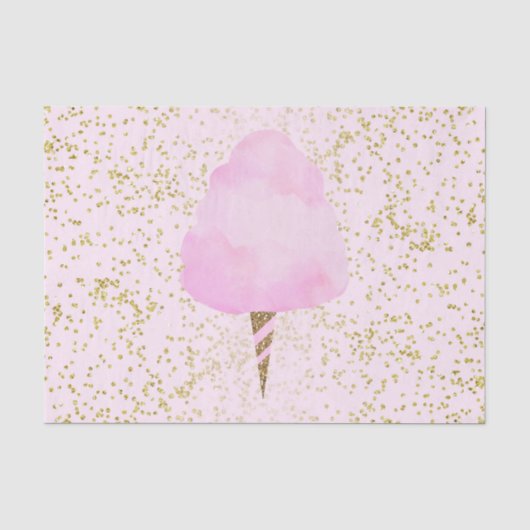 ピンクの綿あめとゴールドの紙吹雪の誕生日パーティー 薄葉紙 (正面)