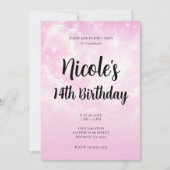 ピンクの綿あめの雲 星空の誕生日パーティー 招待状 (正面)