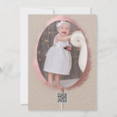 ピンクの綿あめ ゴールドの紙吹雪 1歳の誕生日パーティー 招待状 (裏面)