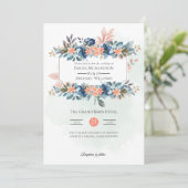 ピンクの綿埃と淡い青の花のヴィンテージウェディング 招待状 (スタンド正面)
