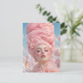 ピンクの綿菓子ヘアの女性 ポストカード (スタンド正面)