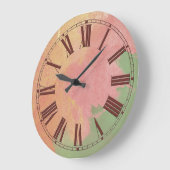 ピンクの緑および金ゴールドの水彩画の効果 ラージ壁時計 (傾斜)