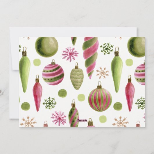 ピンクの緑で雪のスクリプトを許可クリスマスの写真 シーズンカード (裏面)