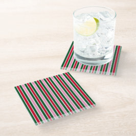 ピンクの緑と赤ストライプのクリスマスキャンディーケイン ガラスコースター