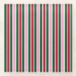 ピンクの緑と赤ストライプのクリスマスキャンディーケイン ガラスコースター