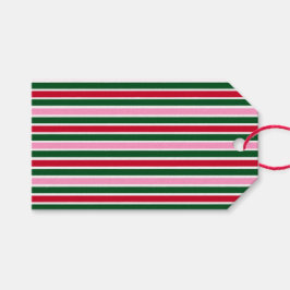 ピンクの緑と赤ストライプのクリスマスキャンディーケイン ギフトタグ