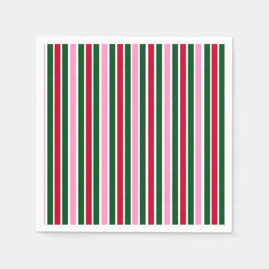 ピンクの緑と赤ストライプのクリスマスキャンディーケイン スタンダードカクテルナプキン (正面)