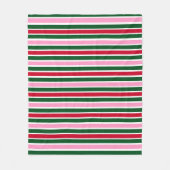 ピンクの緑と赤ストライプのクリスマスキャンディーケイン フリースブランケット (正面)