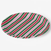 ピンクの緑と赤ストライプのクリスマスキャンディーケイン ペーパープレート (アングル)