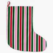 ピンクの緑と赤ストライプのクリスマスキャンディーケイン ラージクリスマスストッキング (正面)