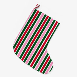 ピンクの緑と赤ストライプのクリスマスキャンディーケイン ラージクリスマスストッキング